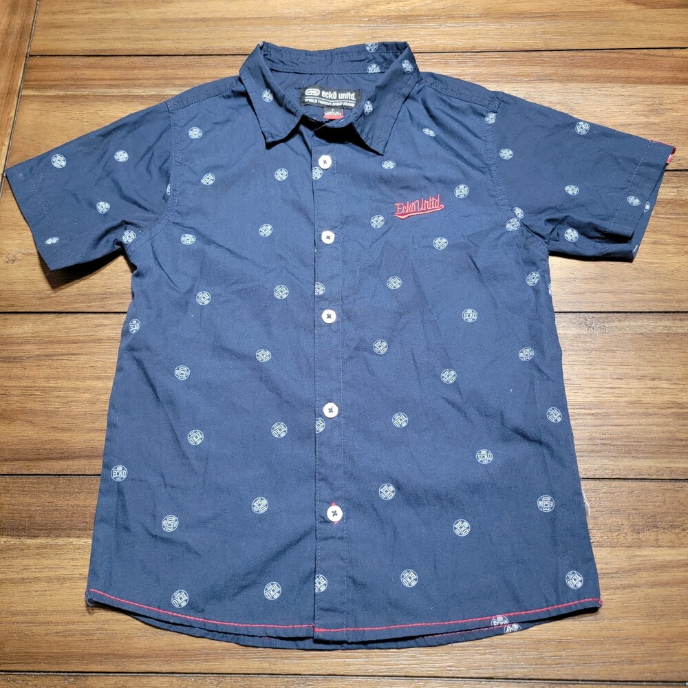 Ecko Unltd. Full Button SS Dark Navy Boys Logo Shirt - Size 7